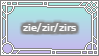 a blue zie/zir/zirs pronouns stamp with a tech-themed border